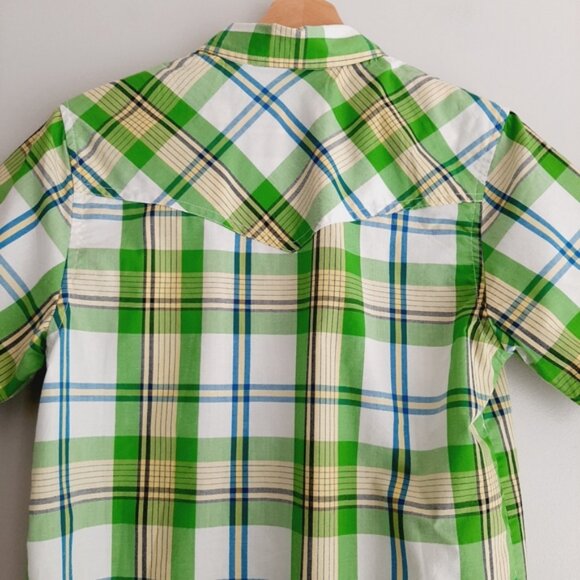 OLD NAVY Western Pearl Snap Button Plaid Shirt Green Big Kids Youth Sz XL - Picture 7 of 11